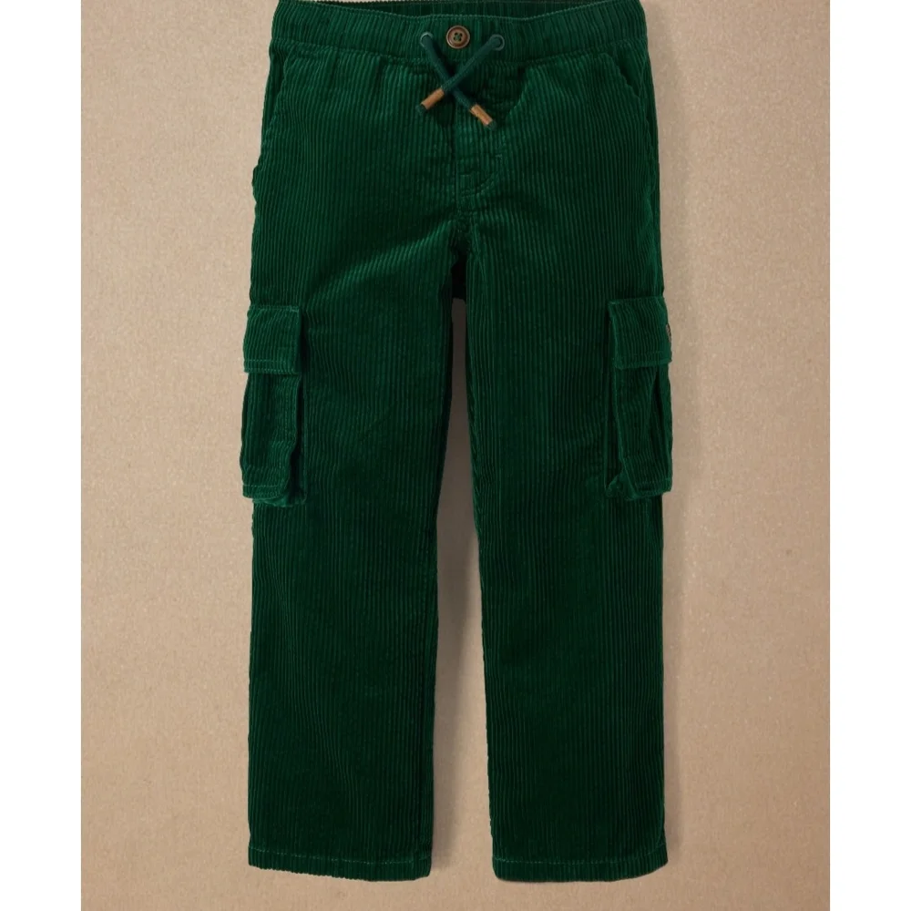 Green Corduroy Kids Cargo Pants